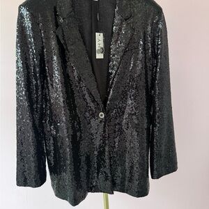 Women's Black Sequin Blazer Jacket - Single-Button Evening Blazer